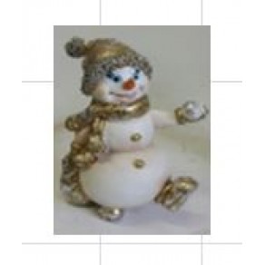 Статуэтка снеговичок маленький с мешком подарков и снежком 12 см. арт. нф-179