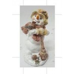 Статуэтка снеговичок с метлой и птичкой 13см. арт. нф-200