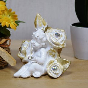 Статуэтка ангел мини в розах белый/золото 11см арт. ДС-021АК