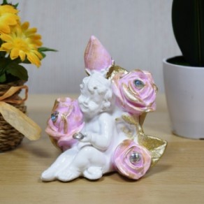 Статуэтка ангел мини в розах белый/цветной 11 см арт. ДС-1013