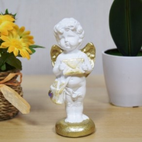 Статуэтка ангел мини с письмом белый/золото 12 см арт. ДС-1016