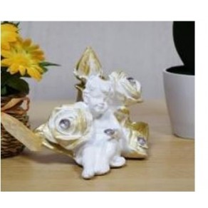 Статуэтка ангел мини в розах белый/серебро,арт.дс-021-1ак