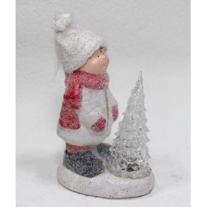 Декорация фигура рождественская девочка/мальчик с освещенной елкой 18 см. арт. pgot-3879