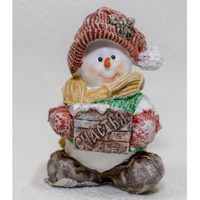 Статуэтка снеговичок с табличкой счастья 16см. арт. нф-267