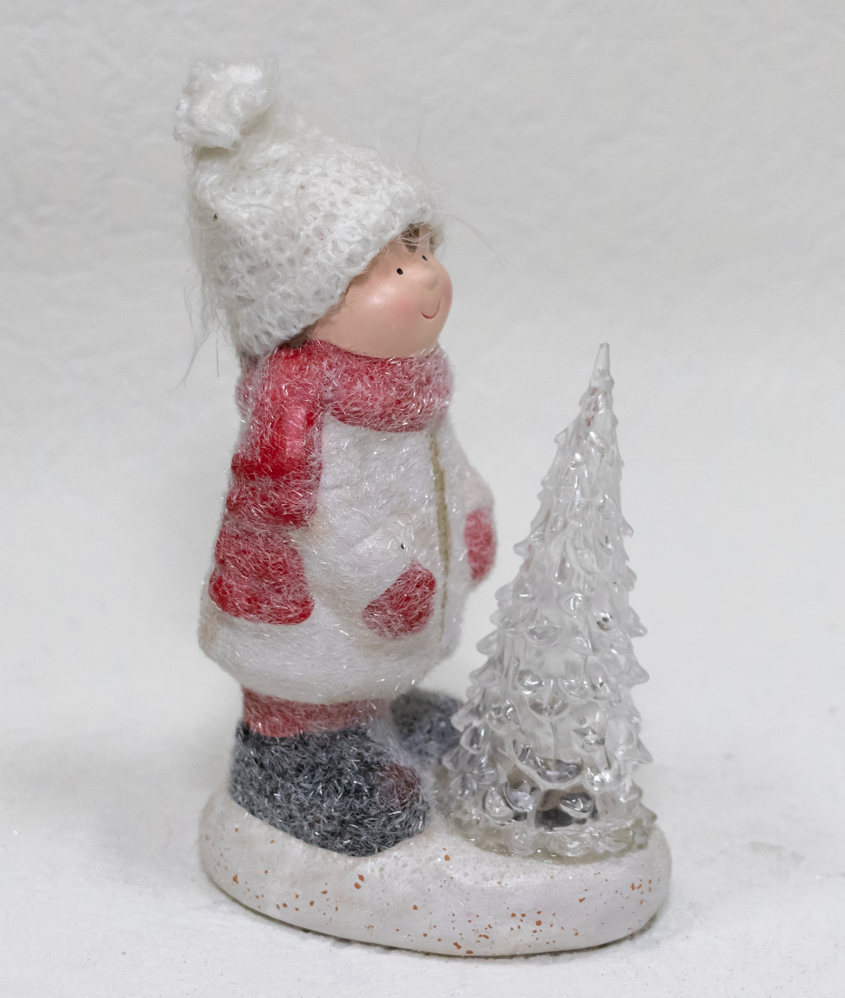Декорация фигура рождественская девочка/мальчик с освещенной елкой 18 см. арт. pgot-3879